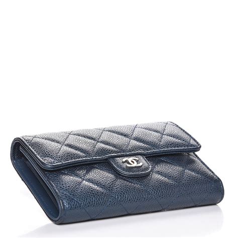 CHANEL Caviar Quilted Compact Flap Wallet Light Blue